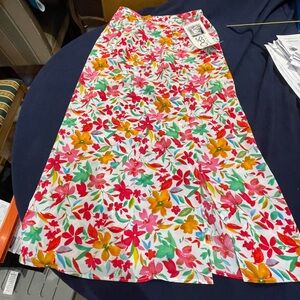 VM Floral A-Line Maxi Skirt in White with Pink, Red, Orange and Green